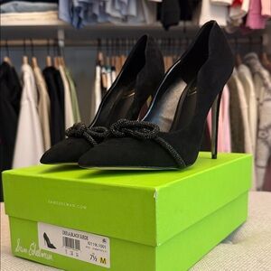 Sam Edelman Black Suede Pointed-Toe Pumps with Decorative Bow